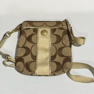COACH Signature C Crossbody Bag Khaki Brown W/Gold Metallic Accent Y2K